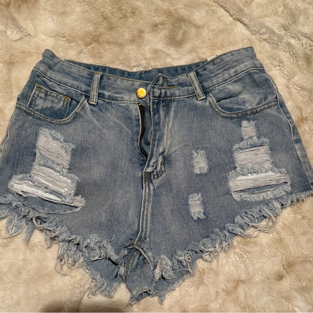 SHEIN Blue Distressed Jean Shorts